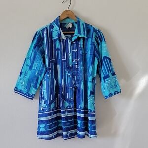 Orientique Naturally Australian Blue‎ Button Down Tunic Size Small